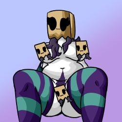 1girls alternate_version_available belly belly_button breasts carpet_matching_drapes censored chetoh chubby chubby_female claire_(chetoh) close_(chetoh) commission commissioner_upload completely_nude egg female female_focus female_only fusion fusion_character gradient_background hair happy_trail looking_at_viewer multicolored_stockings naked naked_female novelty_censor nude nude_female oc original original_character paper_bag paper_bag_on_head pubic_hair purple_hair purple_hair_female purple_pubic_hair rose_(chetoh) sitting smile smiling smiling_at_viewer spread_legs stockings white_body