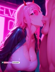 :>= ai_assisted ai_generated big_breasts blowjob blowjob_face darling_in_the_franxx deepthroat female female_focus hotload-8 open_mouth patreon waifu_diffusion zero_two_(darling_in_the_franxx)