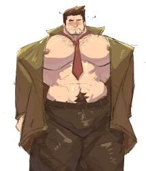 balls bara big_balls big_pecs big_penis blush bulge dick_gumshoe facial_hair flaccid gay gyakuten_saiban male male_only muscles muscular penis rooyu_0 saturn297 solo solo_male