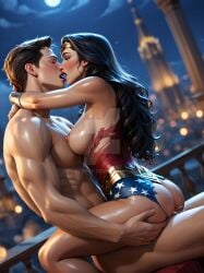 1man 1woman ai_generated big_breasts couple_(romantic) couple_sex dc dc_comics diana_prince female grabbing_ass honeymoon kiss_on_lips male manly muscular_arms muscular_male romantic_couple romantic_sex steve_trevor woman wonder_woman wonder_woman_(series)