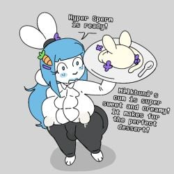 1futa 3d black_pants blue_hair bunny_girl cum_as_food cute english english_text food_tray freckles freckles_on_face frilled_dress frilled_shirt fully_clothed furry futa_only futanari giant_sperm hair_ornament happy hyper_sperm lactating lactating_nipples lactating_through_clothing lactation lactation_through_clothes lactation_without_expressing milkbuni milkbuni_(character) nipple_bulge nipples_visible_through_clothing rabbit_girl shortstack smile solo solo_futa text the_buniverse tied_ears tray waiter waitress waitress_uniform white_fur