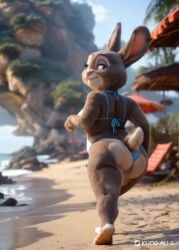 ai_generated animated anthro anus_peek beach bikini bonnie_hopps clothing disney female furry lagomorph leporid looking_back mammal rabbit seaside slightly_chubby solo swimwear tagme video video vlrgromns walking zootopia