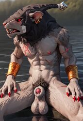 ai_generated balls deathmaster_snikch furry genitals male rat red_eyes rodent sheath skaven solo warhammer_(franchise)