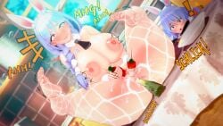 3d ahe_gao blue_hair braided_hair carrot_dildo double_penetration drooling feet feet_up hair_over_shoulder hololive hololive_fantasy hololive_japan huge_ass huge_breasts koikatsu large_areolae large_thighs luminous_axis masturbation naked naked_female pekomama rabbit_ears rabbit_girl soles toy two_in_one_hole usada_pekora virtual_youtuber