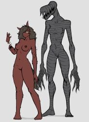 absurd_res ajin:_demi_human anthro breasts duo equid equine eyebrow_through_hair eyebrows eyeless featureless_breasts female fiercedeitylynx floating_hands genitals hair hair_over_eye hi_res horse long_hair looking_at_viewer mammal medium_breasts nipples nude open_mouth plum_(fiercedeitylynx) pussy sharp_teeth simple_background standing teeth translucent translucent_hair