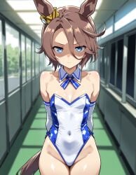 ai_generated angry_face animal_ears blue_eyes bunnysuit female horse_girl light_brown_hair narita_taishin_(umamusume) umamusume umamusume_pretty_derby