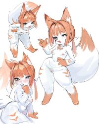 absurd_res anthro areola biped blush breasts canid canine female fingers fox fur genitals hair hi_res mammal midnightsunz456 multicolored_body multicolored_fur multicolored_tail navel nipples nude open_mouth open_smile orange_body orange_fur orange_hair pussy small_breasts smile solo standing tail white_body white_fur