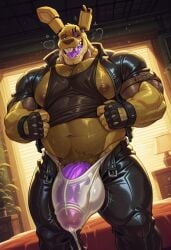 1boy ai_generated big_penis bulge chest_tuft civitai dad_bod drunk drunk_bubble fingerless_gloves five_nights_at_freddy's five_nights_at_freddy's_3 gloves happy_trail leather leather_clothing leather_jacket male male_only massive_penis muscular muscular_male penis penis_through_underwear precum precum_drip ripping_clothes ripping_clothing ripping_shirt saliva saliva_drip solo solo_male springtrap springtrap_(e-zoid) springtrap_(fnaf) steam steam_clouds tank_top tank_top_lift unbuckled_belt underwear wet_underwear