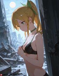 ai_generated beautfiul_background flat_chest leafa moonlight nipple_pull rubble_ruins smile snowy stunning_backgroud