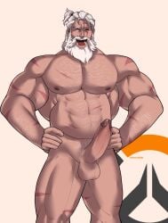 balls bara beard body_hair boner erection facial_hair hands_on_hips male male_only muscles muscular nude overwatch penis reinhardt revealyoursins solo solo_male