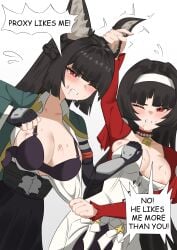 2girls angry animal_ears astra_yao bernardo big_breasts black_hair blood blush bra breasts ear_grab english_text female female_only fight hoshimi_miyabi red_eyes tagme zenless_zone_zero