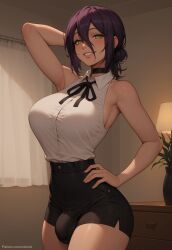 1futa 1futanari ai_generated armpits ass big_ass big_breasts big_butt big_hips big_penis black_hair black_shorts breasts bulge bulge_through_clothing chainsaw_man cleavage clothed clothing collar dick dickgirl eyebrows eyelashes futa_only futanari green_eyes grin grinning grinning_at_viewer hair hair_between_eyes hair_tie hand_behind_head hand_on_hip hands-free huge_cock indoors lips long_hair looking_at_viewer makeup medium_hair narrow_waist narrowed_eyes nose penis purple_hair reze_(chainsaw_man) seducing seductive seductive_eyes seductive_gaze seductive_look seductive_mouth seductive_pose seductive_smile shirt short side_view smile smile_at_viewer smiley_face smooth_balls smooth_penis smooth_skin solo solo_dickgirl solo_focus solo_futa solo_futanari testicles velonix white_shirt