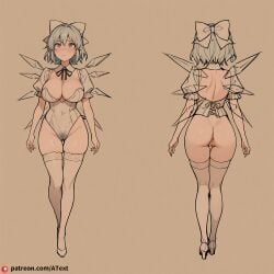 ai_generated anus cirno flustered hairy_anus huge_breasts looking_up_lustfully model_sheet thighhighs