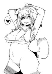 anthro bikini bottomless canine chubby female fur furry keyaki0202 large_breasts monochrome skimpy