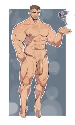 balls bara big_balls big_penis flaccid gay male male_only muscles muscular musk nude overwatch penis rooyu_0 saturn297 sigma_(overwatch) solo solo_male sweat sweating