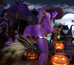 1girls 3d anus big_ass big_breasts blizzard_entertainment female female_only halloween mrtaxman night_elf nude purple_hair purple_skin pussy raelisenna_nightdream solo squatting stockings thick_thighs voluptuous voluptuous_female warcraft wide_hips witch_hat world_of_warcraft