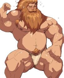 armpit armpit_hair balls bara beard big_balls big_penis blush bulge facial_hair flaccid flexing gay male male_only muscles muscular penis rooyu_0 saturn297 solo solo_male