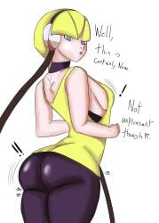 ass ass_expansion ass_focus big_ass breast_expansion breasts breasts digital_media_(artwork) elesa_(pokemon) elesa_(pokemon_bw) expansion gym_leader heart_symbol looking_back moffin notice_lines pokemon pokemon_bw sideboob thick_ass transformation