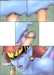 aerisdies ash_ketchum ass big_breasts breasts comic crossover demona disney english_text erection fellatio female gargoyles hair hat headgear human humanoid male nintendo nude oral oral_sex penis pokemon satoshi_(pokemon) sex text wings