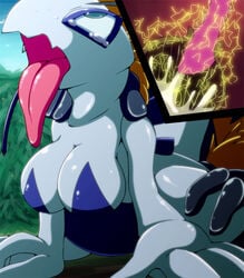 avian big_breasts breasts cum cum_in_pussy cum_inside electivire female internal lugia open_mouth orgasm pokemon pokemon_(species) sex surprised tear tongue tongue_out