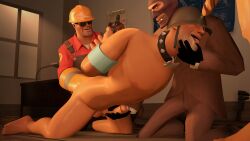 3boys anal_penetration balaclava cigarette_in_mouth clothed_male_nude_male cmnm collar cum engineer_(team_fortress_2) erection finchtheidiot fisting gay gay_sex gloves goggles hard_hat helmet holding_penis male/male/male masked_male offscreen_character peeing penetration petplay sfm soldier_(team_fortress_2) source_filmmaker spy_(team_fortress_2) team_fortress_2 tongue_out