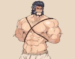 bara bondage bound bulge daikoku_(tokyo_afterschool_summoners) facial_hair flaccid male male_only muscles muscular rooyu_0 saturn297 solo solo_male tokyo_afterschool_summoners underwear