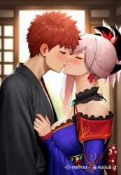 1boy 1girls ai_generated animated emiya_shirou fate/grand_order fate/stay_night fate_(series) kissing miyamoto_musashi_(fate) no_sound romantic tagme video