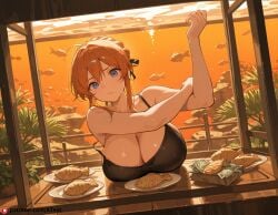 ai_generated aquarium beautfiul_background date_a_live frustrated hamster huge_breasts money stretching stunning_backgroud taiyaki yamai_yuzuru