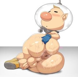 1boy alien alien_humanoid balls big_nose blonde_hair blush circumcised closed_eyes donut_anus dot_mouth femboy flaccid_penis gloves helmet hocotatian huge_butt light_skin louie lying_on_side male naked_footwear partially_clothed penis pikmin pointy_ears presenting_anus round_nose simple_background spreading_ass steamy_ass sweaty zeriie