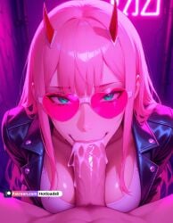 :>= ai_assisted ai_generated blowjob cum cum_in_mouth darling_in_the_franxx deepthroat female female_focus hotload-8 patreon pov pov_eye_contact waifu_diffusion zero_two_(darling_in_the_franxx)