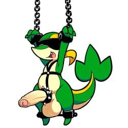 1:1 accessory ai_generated anthro balls big_balls big_penis bondage bound chains cock_ring cuff_(restraint) erection foreskin generation_5_pokemon genitals glans green_body harness hellsonger hi_res huge_balls huge_cock humanoid_genitalia humanoid_penis male male_only nintendo non-mammal_balls open_mouth partially_retracted_foreskin penis penis_accessory penis_jewelry pink_glans pokemon pokemon_(species) reptile restraints retracted_foreskin scalie shackles simple_background snivy solo testicle_cuff thick_penis white_background