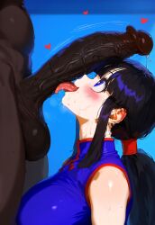 ai_generated asian_female big_ass big_breasts big_cock black_hair blue_theme cheating cheating_female cheating_girlfriend cheating_wife chichi cock cum_dripping_from_penis curvy_female dark-skinned_male dick dragon_ball gintoai interracial licking_penis oral penis sex