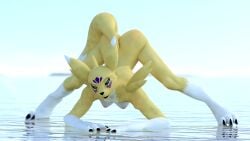 16:9 3d all_fours anthro ass_up bandai_namco breasts daz_studio_(artwork) digimon digimon_(species) digital_media_(artwork) female hi_res jack-o'_pose littlefisky looking_at_viewer nude pose smile smiling_at_viewer solo taomon widescreen yellow_body