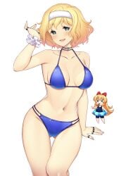 alice_margatroid bikini blonde_hair blue_eyes hataraki_kuma navel open_mouth touhou white_background