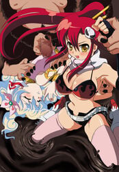 blush breasts censored group large_breasts nia_teppelin ponytail red_hair tengen_toppa_gurren_lagann tied_hair yellow_eyes yoko_littner zoophilia