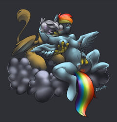 333456 avian beak blush breast_fondling breasts cloud equine female fondling friendship_is_magic gilda_(mlp) gryphon interspecies my_little_pony nude pegasus pussy rainbow_dash_(mlp) straight_hair wings yuri