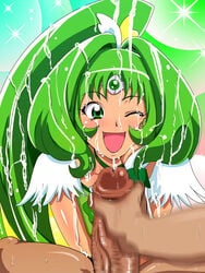 blush bukkake censored clothing cum cum_on_body cum_on_hair cum_on_upper_body cure_march facial green_eyes green_hair long_hair magical_girl masturbation midorikawa_nao open_mouth penis ponytail pov precure pretty_cure raburebo smile smile_precure tiara tied_hair tri_tails wink