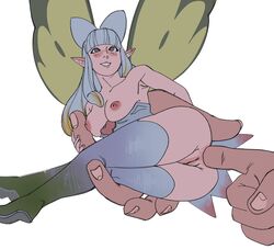 anal anal_fingering anal_insertion ass fairy fingering flat_colors giantess holding large_insertion medium_breasts minigirl nastacicnsfw nude pixie pussy sex size_difference smile unseen_male_face wings