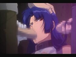 animated blue_hair censored collar fellatio hair hairjob hand_on_head lowres makai_kishi_ingrid oral penis slave tagme taimanin_(series) taimanin_murasaki yatsu_murasaki