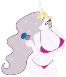 anthro big_breasts bikini my_little_pony no_background princess_celestia_(mlp) princess_molestia rape_face smiling_at_viewer smooth_skin sofunnyguy solo_female white_skin