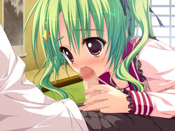 censored fellatio game_cg green_hair hair hoshizora_e_kakaru_hashi oral penis toudou_koyori