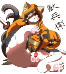 animal_ears balls blazblue boner cat_ears erection eye_patch eyeswear feline jubei_(blazblue) male male_only paws penis red_eyes sigenoya solo solo_male sword weapon whiskers