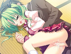 censored game_cg green_hair hoshizora_e_kakaru_hashi penis pussy pussy_juice seifuku sex toudou_koyori