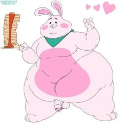 1boy disney food fun_bun fur habbodude lagomorph male male_only mammal nokemop nude obese overweight pancake penis pink_fur rabbit ralph_breaks_the_internet scarf simple_background solo uncut white_background wreck-it_ralph