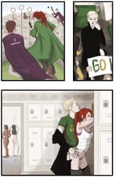 3boys 4girls against_wall arched_back arms_up blonde_hair breasts broom broomstick brown_eyes clothed_sex comic draco_malfoy duo english_text fantasy female flying flying_broom freckles from_behind_position fully_clothed ginny_weasley green_shirt grey_pants gryffindor harry_potter hogwarts hogwarts_student holyhead_harpies inter-house locker_room magic male medium_breasts multiple_girls naked naked_female nude pants_down partially_clothed ponytail pubic_hair quidditch quidditch_changing_room quidditch_uniform reallycorking red_hair redhead schoolgirl sex shower showering sleeveless_shirt slytherin sport stadium standing standing_sex stealth_sex straight t-shirt tank_top text white_shirt witch_(harry_potter) wizard