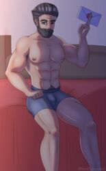 bara bulge clothed clothes hubert_(robin_morningwood) male male_only muscle muscles noneuprurient pecs robin_morningwood underwear