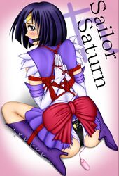 1girls ball_gag bishoujo_senshi_sailor_moon bondage bound clothing female gag hotaru_tomoe nbnl_nei panties sailor_saturn saturn_symbol skirt tagme torn_clothes vibrator