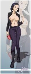 aged_up asian belt boots breasts casual casual_exposure casual_nudity casual_topless clothing coca-cola code_lyoko eridaiho exposed_breasts female footwear grown_up jacket jeans open_jacket product_placement soda soda_can tagme yumi_ishiyama