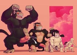 anthro baboon balls black_fur cum dragon_ball erection fur hair haplorhine hi_res humanoid humanoid_penis male male_only mammal monkey monkey_boy monkey_feet muscular nude oozaru open_mouth original_character penis prehensile_feet primate red_eyes seyrmo simple_background solo transformation uncut