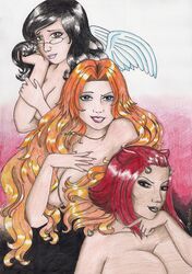 3girls bleach female female_only haineko hand_drawn ise_nanao matsumoto_rangiku multiple_girls zanpakutou_spirit